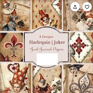 Harlequin Joker Junk Journal Papers 8 Designs